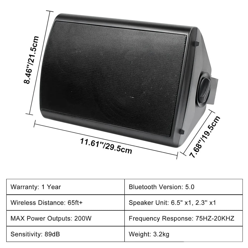 6.5 Inch 800W Outdoor Bluetooth Speakers Waterproof HD Digital Stereo Effect Wall Mounted Sound System for Patio 2 Pairs