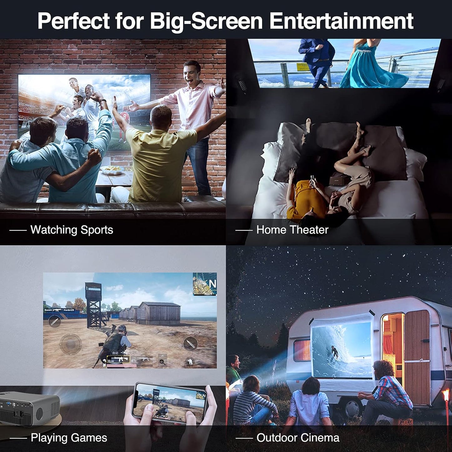 Smart Home Projector 10,000 Lumen Native 1080P Projector 4K Support 300'' Image, Inbuilt Android System & 5G Wifi Bluetooth Projector Full HD for Outdoor Movie Theater Netflix Gaming Work